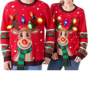 JOYIN Ugly Christmas Sweater Women/Men Couples, LED Light Up Christmas Sweater